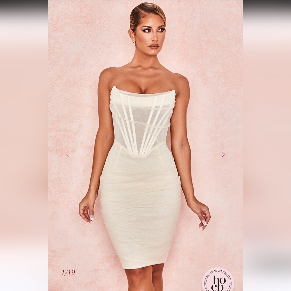 House Of CB 'Leila' Ivory Mesh Strapless Corset Dress